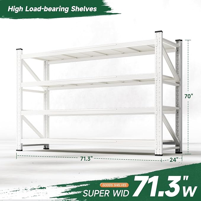 Letaya 71.3" W Metal Storage Shelves,5000LBS Heavy Duty Garage Shelving Units, 4 Tier Adjustable Utility Rack Shelf,Large Industrial Shelves,for Shop,Warehouse,Basement (71.3" W x 24" D x 70" H)