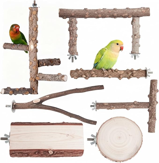 Kintor Bird Perch Set,7pcs Natural Wood Stand for Parakeet Cockatiel Conure | Natural Prickly Ash Wood,Bird Platform Branch Fork Stand,Bird perch Cage Accessories for small medium Parrot Lovebird Budgie