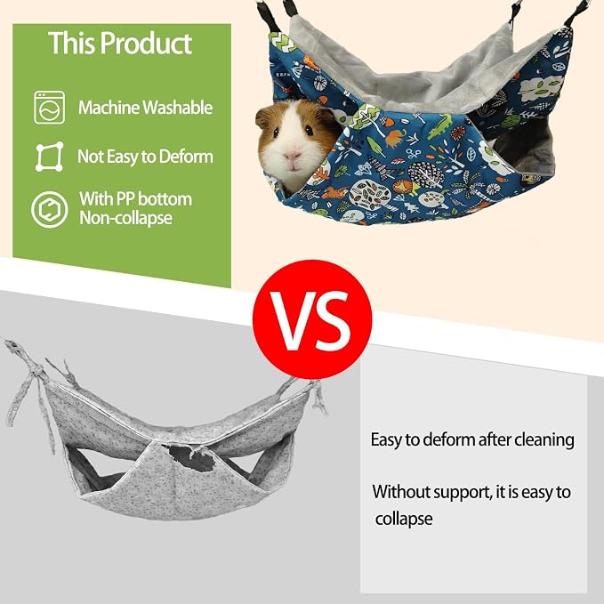 kathson 5 PCS Guinea Pig Hammock Set, Washable Rat Hammock, Guinea Pig Hideout Bed Soft Hamster Hanging Tunnel Mats Small Pets Cage Accessories for Chinchilla, Sugar Glider, Squirrel(Blue)