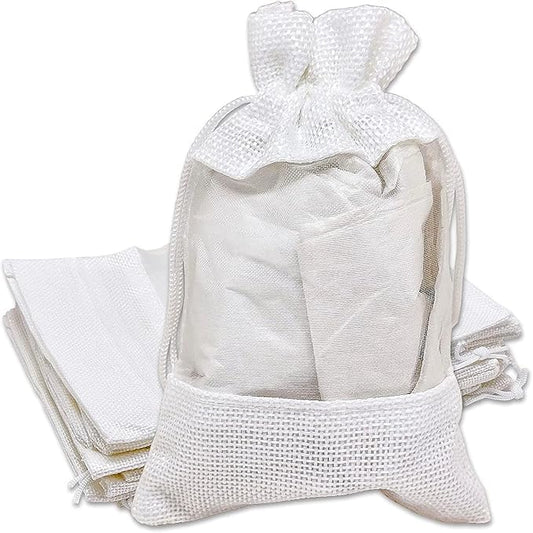 48-Pack Small Linen Burlap & Organza Gift Bags w. Drawstrings (3.5x5.5 in, White) - Party Favors, Presents, Samples & Treats Mesh Pouch by The Display Guys