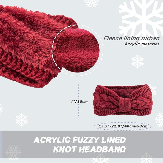 AQOKKA Knit Winter Headbands for Women Fuzzy Wool Fleece Lined Ear Warmers Elastic Turban Crocheted Head Wrap Winter Accessories for Women Cold Weather