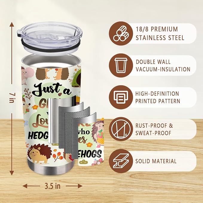 Hedgehog Gift, 20oz Just a Girl Who Loves Hedgehogs Tumblers with Straw, Animal Water Bottle Insulated Cup Travel Coffee Mug, Hedgehogs Gifts for Thanksgiving Christmas, 1 PCS