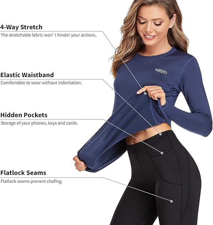 Thermal Underwear Women Long Johns Set Fleece Lined Warm Base Layer Long Sleeve for Weather Top Bottom Pajama