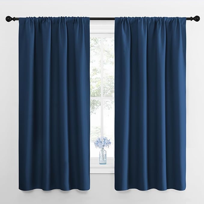 NICETOWN 2 Panels Blackout Curtains, Rod Pocket Thermal Insulated Curtains for Bedroom, Room Darkning Shading Blinds Modern Home Decoration for Living Room, Home Office, W42 x L63 in, Moroccan Blue