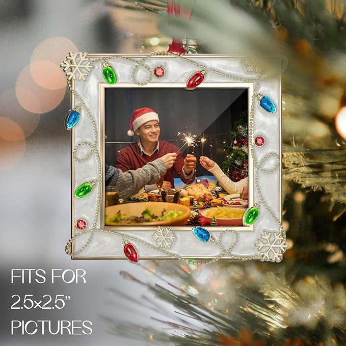 LARAINE Picture Photo Frame Christmas Metal 2025 Christmas High Definition Glass Display Pictures for Tabletop Home Decorative Holiday Gift (White, 2.5)