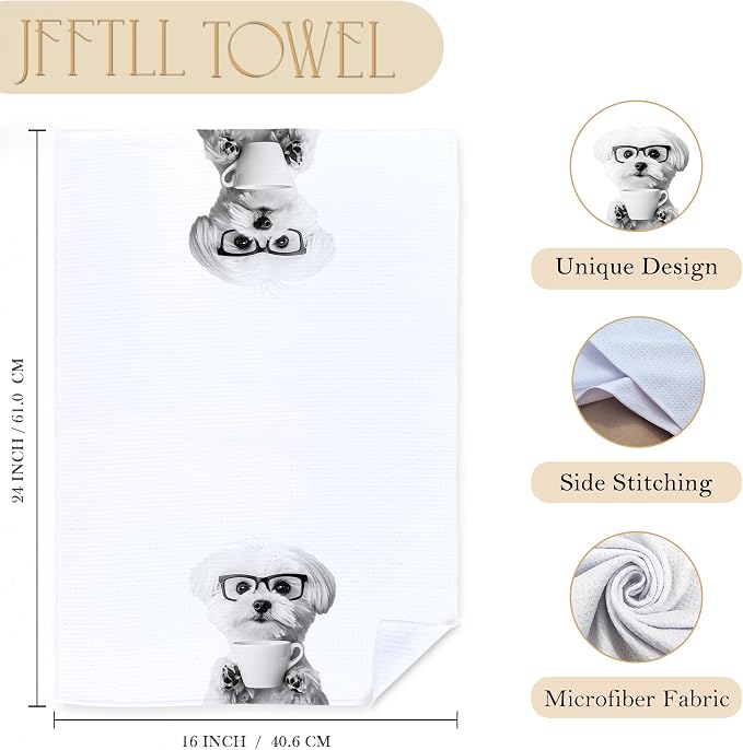 Maltese Gifts Coffee Kitchen Towels, Gifts for Dog Coffee Lovers Decorative Hand Tea Towel for Kitchen Home Bar, Funny Maltese Owners Coffee Bar Decor,16x24 Inch