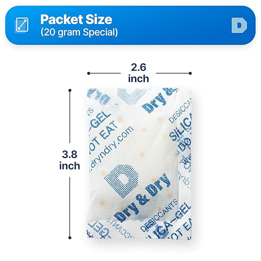 Dry & Dry Orange Indicating Silica Gel Packets Desiccants - Food Safe Silica Packs, Silica Gel Packets, Desiccant Packs for Food Storage - 14 Packets (20 Gram)