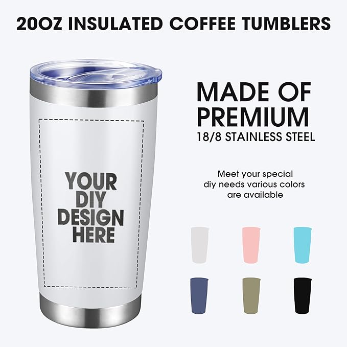 Personalized Custom Tumbler Print in USA 100 Pcs 20oz Stainless Steel Coffee Cup with Lid & Straw Double Wall Insulated Tumbler with Colorful Text Logo Photo