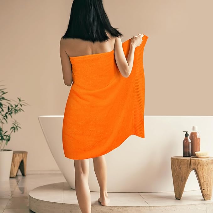 GLAMBURG 100% Cotton Oversized 2 Pack Bath Sheets 35x70, Ultra Soft Highly Absorbant Compact Quickdry & Lightweight Large Bath Sheet Set, Ideal for Gym Travel Camp Pool - Orange