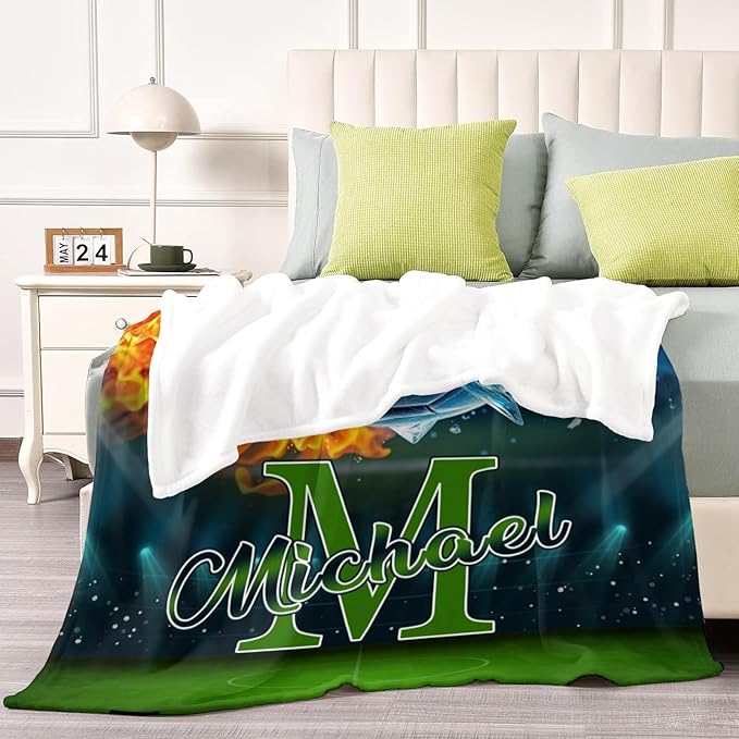 Personalized American Ball Games Blanket - Customized Throw Blanket for Kids Teens Adults Sports Lovers (Football Basketball Elements Design)