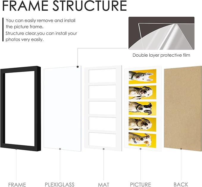 8x24 Collage Picture Frames Display Five 4x6 Picture Collage Wall Decor Wall Hanging or Tabletop Black