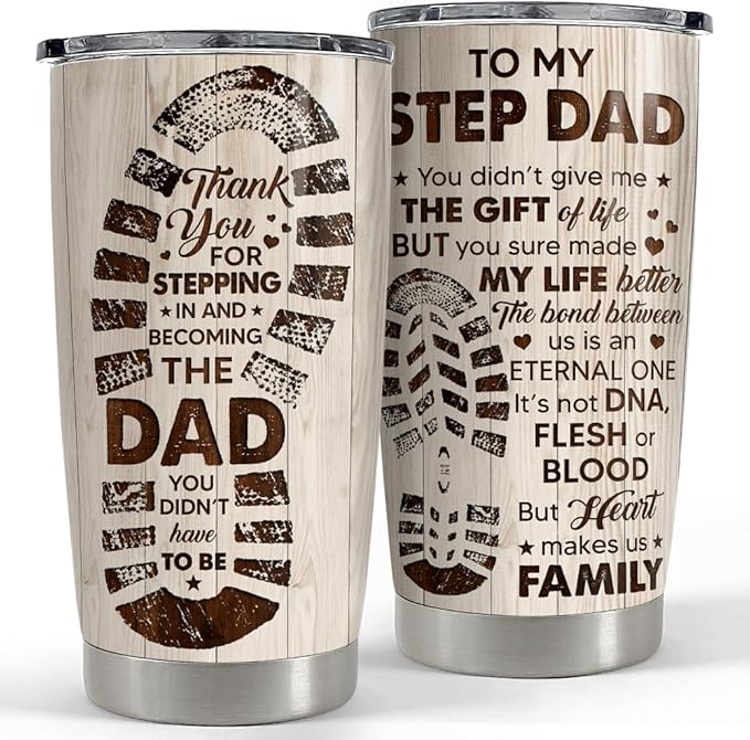 SANDJEST Step Dad Gifts Tumbler 20oz Coffee Travel Mug Cup Gift for Bonus Dad Stepfather Stepdad Gift from Step Daughter Son