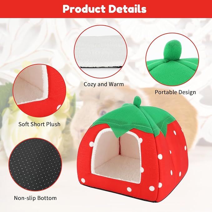 BWOGUE Guinea Pig Bed Hideout, Washable Hamster Cave for Small Animals | Removable Cushion for Cleaning, Warm Fleece Nest, Washable Bed, 10 x 9.8 x 9 in, Dwarf Rabbits Hedgehogs