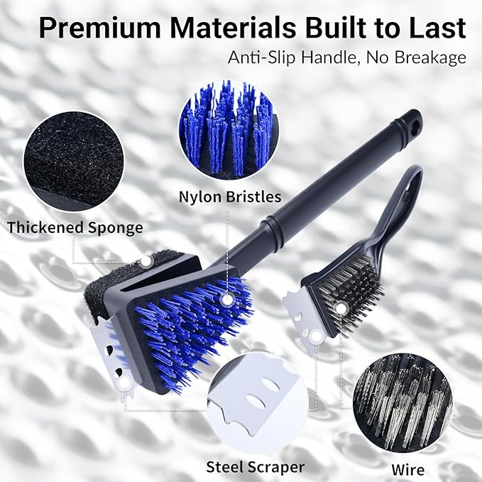 Nylon Grill Brush Cleaning Kit, No Wire Bristle BBQ Brush with Scraper, Safe Barbecue Cleaning Kit for Gas Charcoal Grill Grates, Heat Resistant Outdoor Grill Cleaner, Gift for Men Dad 2-Piece Set