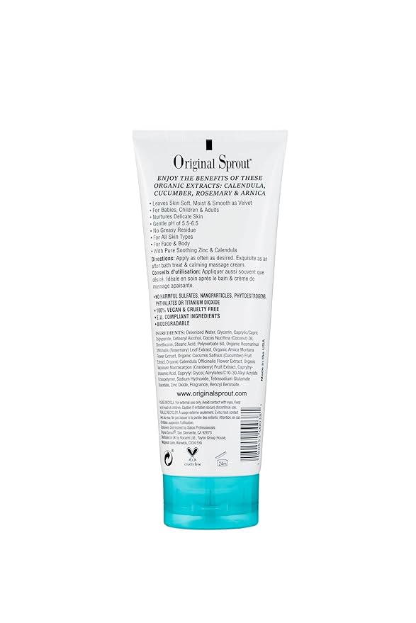 Original Sprout Scrumptious Baby Cream, Gentle Moisturizing Cream for Dry, Sensitive Skin & Diaper Rash, Non-Greasy Baby Lotion with Zinc Oxide & Calendula for Face & Body, 8 fl oz