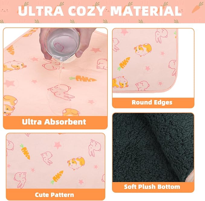 Homimp 2 Pack Guinea Pig Cage Liners,Washable Small Animal Bedding,Waterproof Reusable & Anti Slip Guinea Pig Pee Pad Fast and Super Absorbent Mat for Small Animal Rabbit Bunny Hamster,Pink 24"x47"