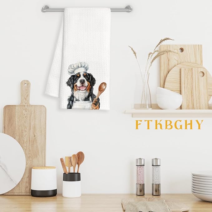 Funny Bernese Mountain Dog Chef Kitchen Towels, Bernese Mountain Dog Gifts, Gifts for Chefs, Funny Dogs Decorative Dish Hand Tea Towels for Kitchen Bakery, 16x24 Inch
