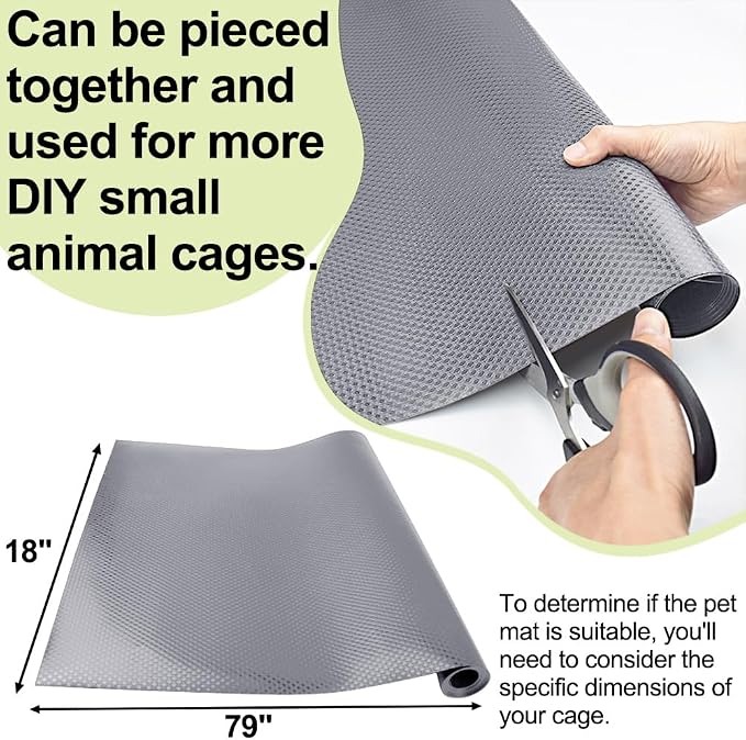 Washable Guinea Pig Bedding Cage Liner Waterproof Rabbit Bedding, Easily Cut to Suit Cage and Reusable Pads for Guinea Pigs, Rabbits, Hamsters, Gerbils, and Chinchillas,18"×79", 2pcs, Grey Mat