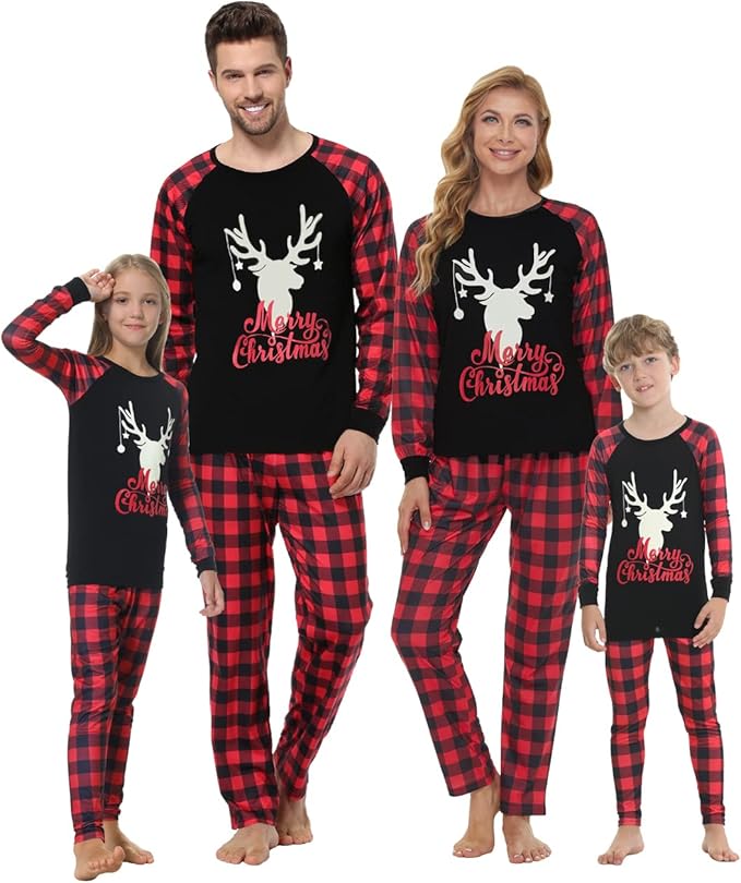 YIJIU Christmas Pajamas Cute Deer Print Long Sleeve Totem PJS Set