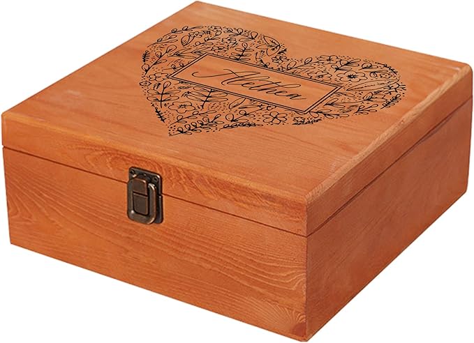 Personalized Keepsake Memory Box Custom Name Wooden Decorative Storage Box with Lids, Christmas Gift Box for Women Men Customized Gifts for Birthday Anniversary Wedding Graduation