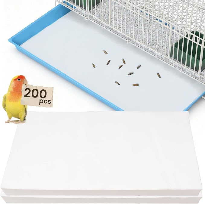 23.6x16.9in Bird Cage Liners - 200 Sheets Pre-Cut Cage Tray Pads | Disposable Absorbent Non-woven Pads Absorb Moisture and Collect Feathers for Parrots, Cockatiels, Parakeets and Finches