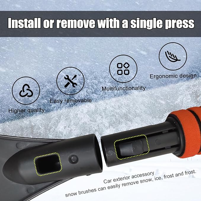 Car Snow Brush and Ice Scraper, Multi-Functional Detachable Snow Brush with Foam Grip, Ice Snow Removal Cleaning Tool for Car Windshield Window, Universal Car Accessories (Orange)