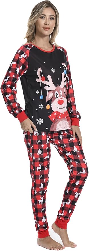 YIJIU Christmas Pajamas Cute Deer Print Long Sleeve Totem PJS Set