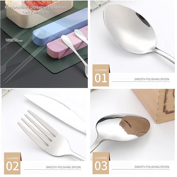 personalized travel Utensils Set with Case, Portable Silverware Set for Work, laser engraving Custom Name and patterns,Stainless Steel Reusable Travel Cutlery Set, Fork and Spoon Set for Camping
