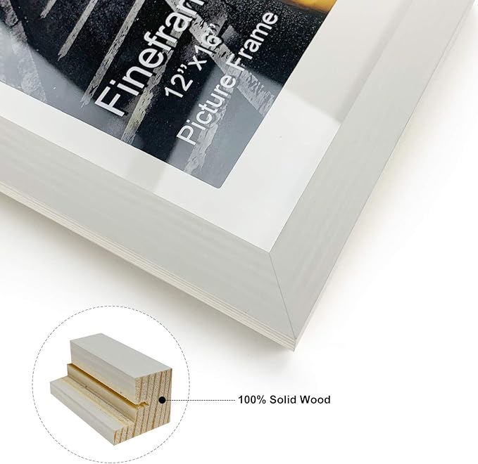 12x16 White Picture Frame to Display 11x14 Photo with Mat or 12 by 16 Picture Without Mats Picture Frames Wall Art for Living Room Wall Mounting and Tabletop Decor