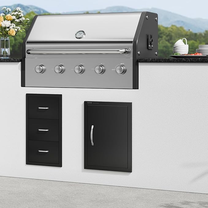 VEVOR Outdoor Kitchen Door - 16W x 22H Inch, Flush Mount, Vertical Wall Door with Handle, for BBQ Island and Grilling Station