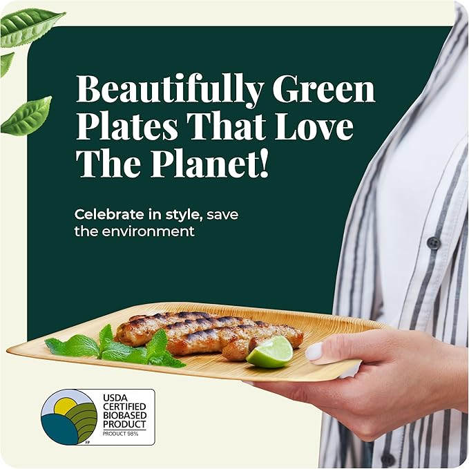 Palm Leaf Plate Bamboo Paper Plates Disposable 10 Inch & 7 Inch Bulk Party Pack Eco Compostable Biodegradable Wooden Plate Best Alternative To Plastic Paper Plates (50 pc)