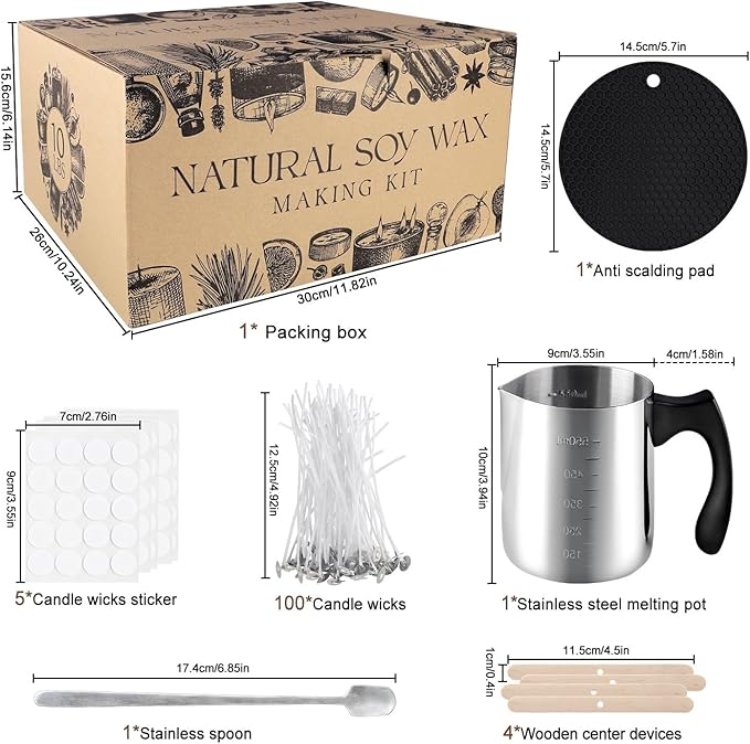 Candle Making Kits for Adults,Beginner,Kids, Soy Wax, Making Supplies Include 10 LB Soy Wax Flakes, 100 Candle Wick, Centering Devices, Melting Pot