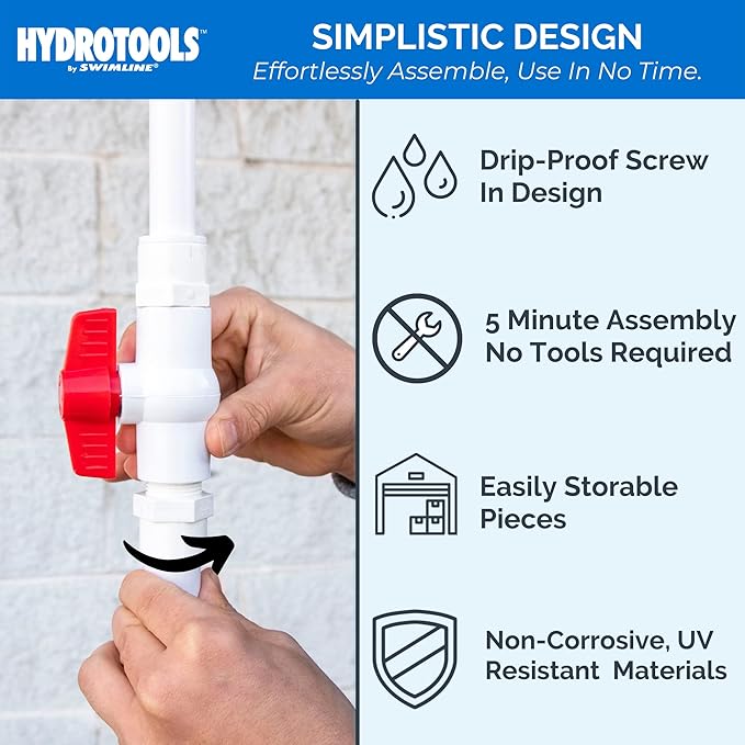 SWIMLINE HYDROTOOLS Tube Style 7 Foot Poolside Shower, Adjustable Head & Foot Tap Spigot With Valve Controls, Standard Garden Hose, Environmentally Friendly, Outdoor Backyard Poolside Beach Spa