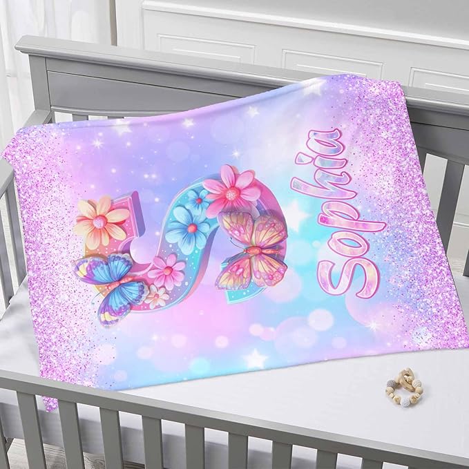 D-Story Ship Next Day, Personalized Baby Blanket with Name, Custom Baby Blanket for Kids, Butterfly Blankets in Easter Personalized Baby Gifts for Infant Newborn Shower