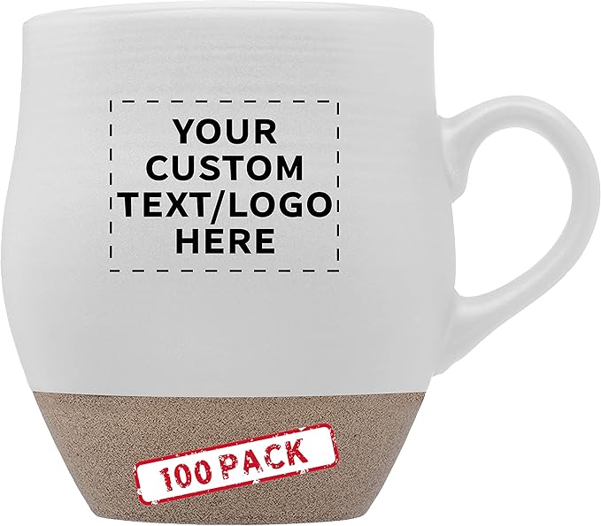 DISCOUNT PROMOS 100 Admiral Ceramic Mugs Set, 16 oz. - Customizable Text, Logo - Stoneware, Drinkware, Coffee, C-handle - White