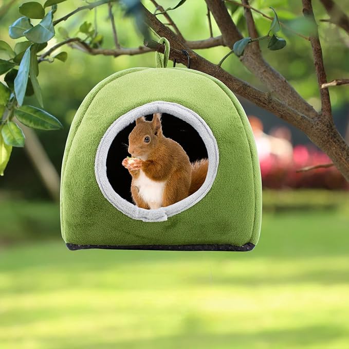 Squirrel Hideout Nest, Washable Bed & Hideaway House | Soft Plush Cozy Warm Fleece Hut for Hamster Rat Chipmunks and Other Small Animals Cage Supplies Warm House
