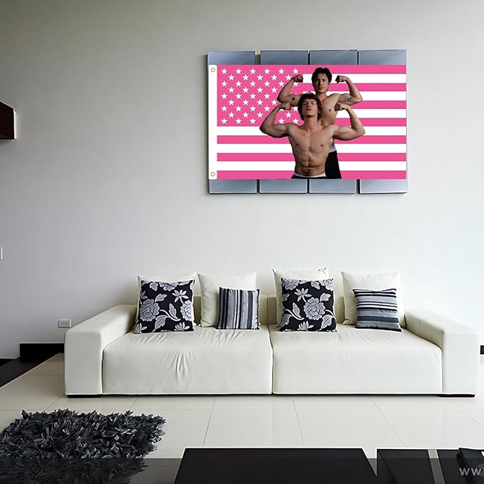 MAGJIUKE Heated Rivalry American Flag Tapestry, Pink USA Design, 3x5 Feet, Polyester with Brass Grommets, Barton Wall Decor for Bedroom