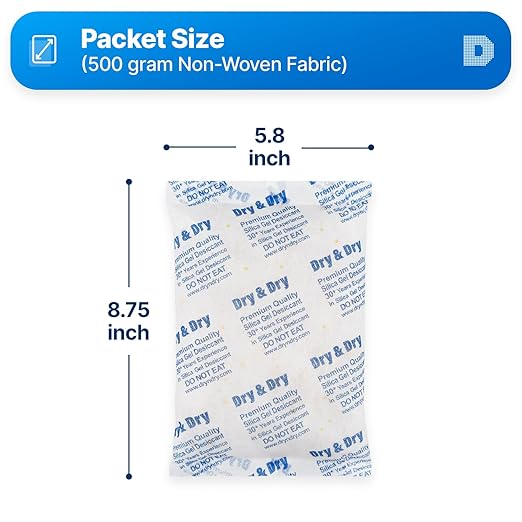 Dry & Dry Orange Indicating Silica Gel Packets Desiccants - Food Safe Silica Gel Packets, Desiccant Packs for Food Storage - White & Orange - 3 Packets (500 Gram)