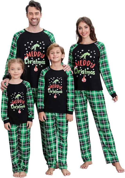 Christmas Family Pajamas Set Matching Holiday Plaid Sleepwear Set Reindeer/Tree Print Loungewear for Xmas Eve