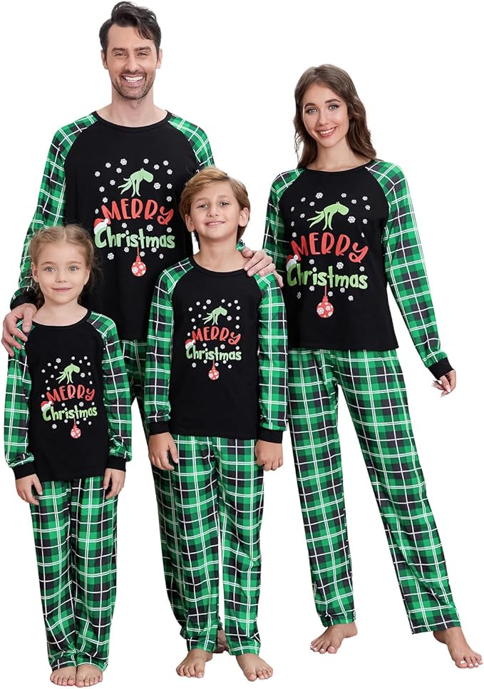 Christmas Family Pajamas Set Matching Holiday Plaid Sleepwear Set Reindeer/Tree Print Loungewear for Xmas Eve