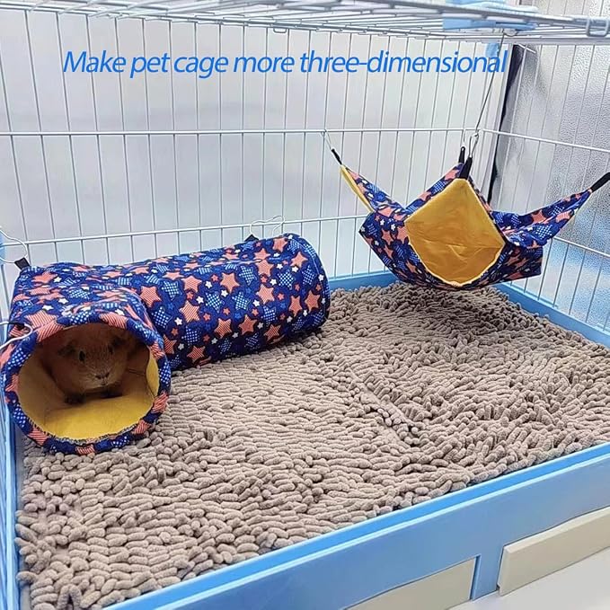 EAEDMY Guinea Pig Rat Ferret Hammock, Small Animal Corner Tunnel & Tubes & Bed for Hedgehog Piggy Chinchilla Hideout Toys and Cage Accessories