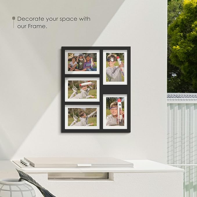 5x7 Picture Frame Collage Holds 5 Photos Made of High Definition Glass, Mat for Display 4x6 Picture Frame Collage Photo for Wall Decor Black