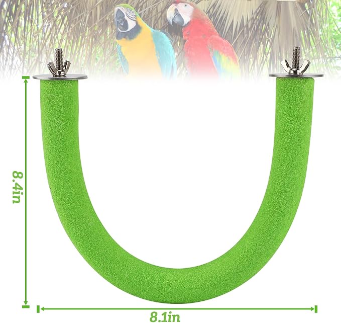 Rypet U-Shaped Large Parrot Perch, Quartz Bird Perch for Cage(Green XL) | Safe Chew & Rest Perch for Large Birds, Durable Non-Toxic Cage Accessory, for Parakeets Cockatiels Conures Macaws