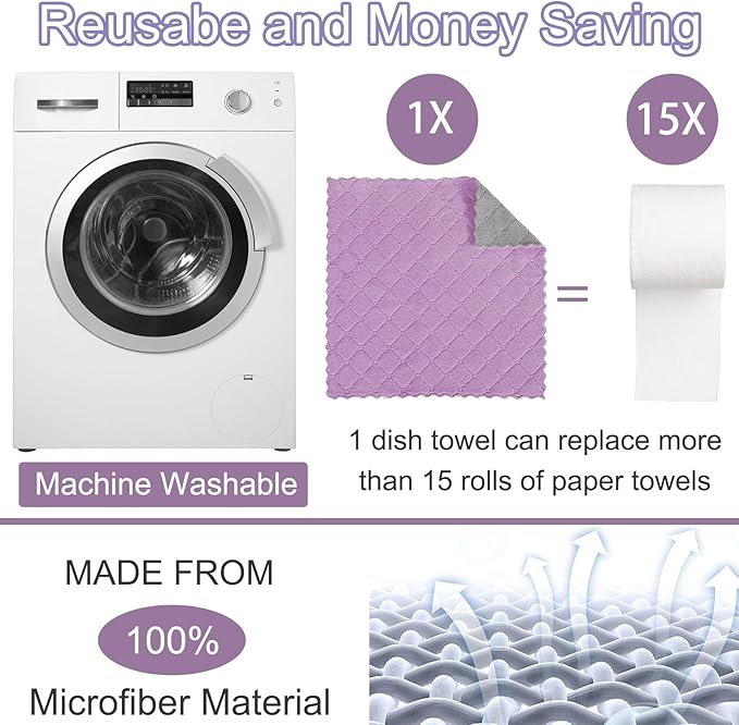 12 Pack Kitchen Cloth Dish Towels, 12x12 inch Soft Premium Dishcloths, Absorbent Microfiber Cleaning Cloth for Cleaning Dishes, Kitchen, Bathroom, Car