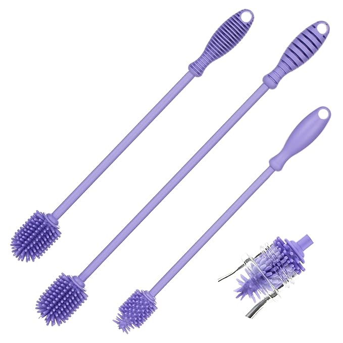A-Brush Silicone Bottle Cleaner Brush, 3 Piece Set, Flexible, Long Handle - Water Bottle Cleaner, Baby Bottle Nipple Brush for Plastic & Glass, BPA-Free Dish Washing Brush A2S Protection