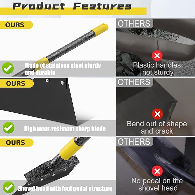 Multifunctional Flat Shovel, 88" Long Handle Manual Weeder, Heavy Duty Metal Floor Scraper Ice Chopper Snow Shovel Spade Garden Tool for Digging, Weeding,Scraping, Ice Remove, Lawn Edging