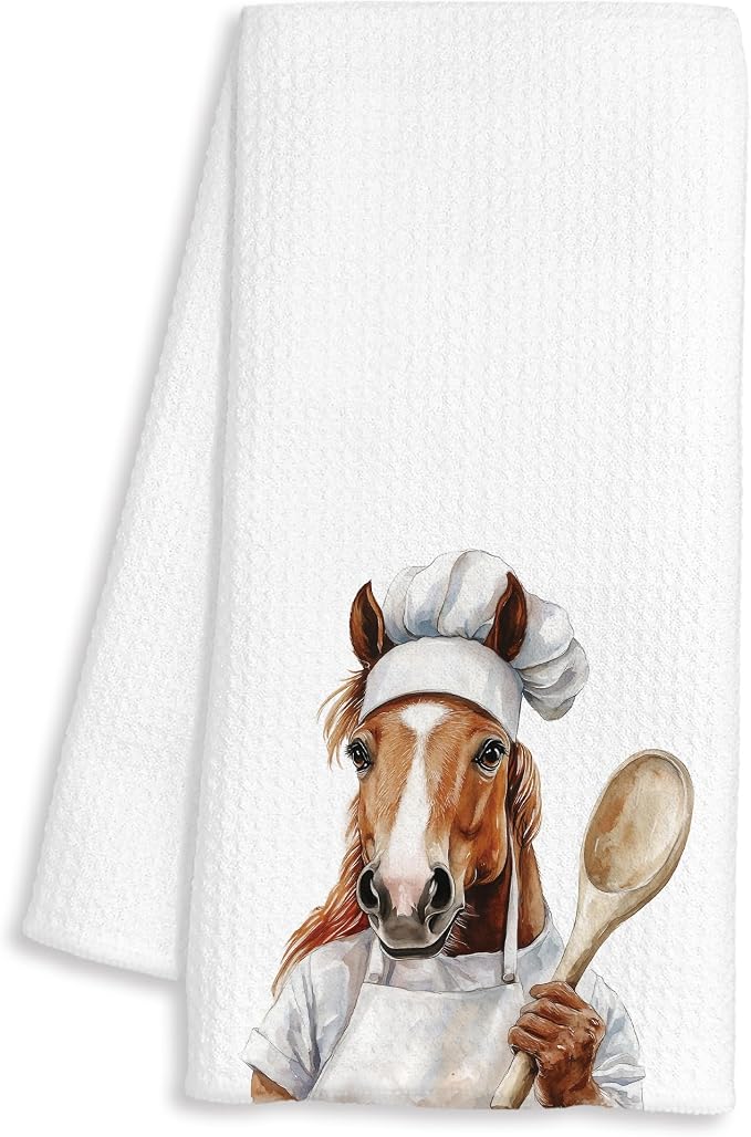 Funny Horse Chef Kitchen Towels, Horse Lover Gifts for Women Men, Chef Gifts, Funny Farm Animal Decorative Dish Hand Tea Towels for Kitchen Bakery, 16x24 Inch