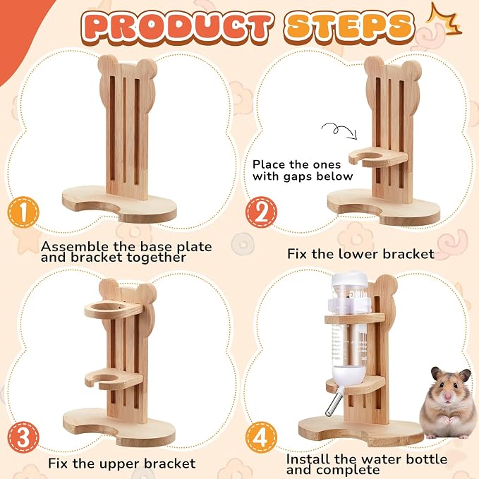 18 Pcs Hamster Cage Accessories, Silent Hamster Wheel 15 Toys Set | Maze Wood House and Water Bottle Set for Rat Mice Small Animals Habitat Decor Enrichment Starters(Natural Log Style)