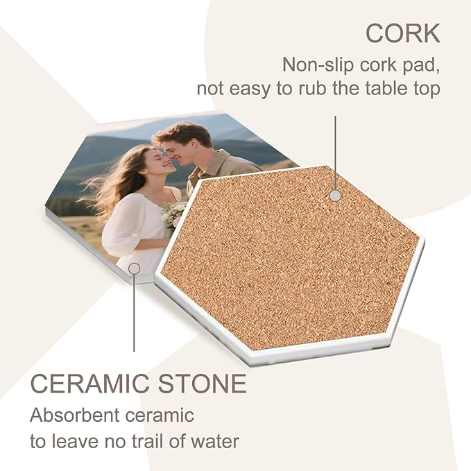Custom Coasters, Personalized Ceramics Coaster for Crafts, Customized Absorbent Drink Coasters with Your Photo/Logo/Text, Cork Base for Home, Bars, Hallowmas