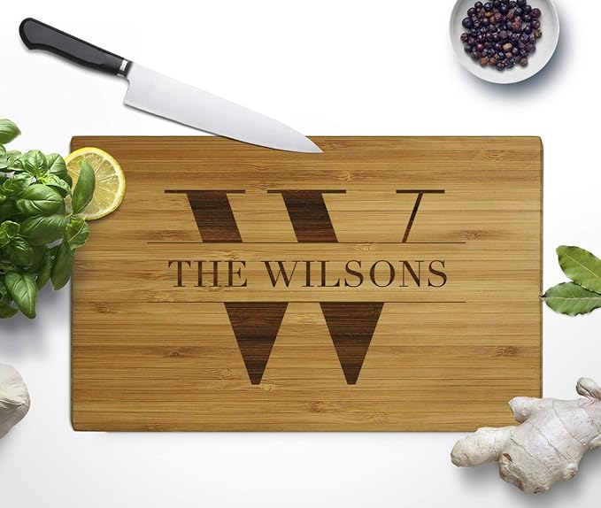 Andaz Press Personalized Laser Engraved Small Bamboo Wood Cutting Board, 9.5 x 6-inch, Monogram with Last Name, Custom